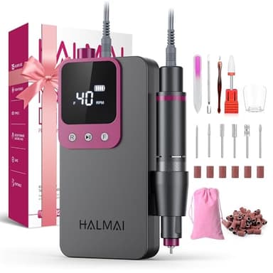 Fresa per unghie professionale, Limetta portatile per gel acrilico, Kit fresa per unghie ricaricabile a batteria 40000 giri al minuto, HMC320 fresa per unghie di qualità da salone (Grigio Scuro)