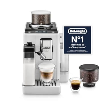 De’Longhi Rivelia – Perfetto Macchina da Caffè Automatica, LatteCrema Montalatte Automatico, 16 Bevande in un Solo Tocco, Display Touch a Colori, Contenitori Intercambiabili, Bianco (EXAM440.55.W)
