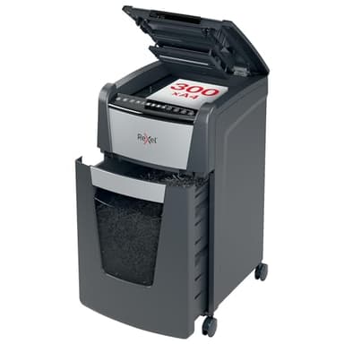 REXEL Optimum Auto Feed+ 300X, Distruggi documenti Automatico, 300-330 Fogli (80-70 gr-mq), Taglio a Frammento, Livello di Sicurezza P-4, per l?Ufficio, Capacit? 60 Litri, con Ruote, 2020300XEU