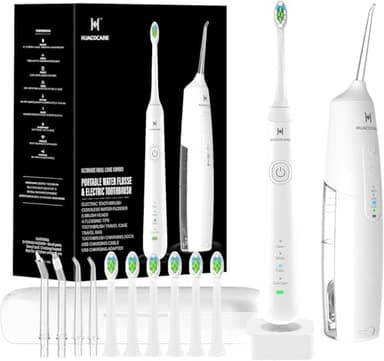 Idropulsore e Spazzolino Elettrico 2 in 1 – Kit Pulizia Orale: Irrigatore Portatile + Spazzolino Sonico – IPX7, 3 Modi Acqua, 4 Modi Spazzolamento, Igiene Orale Completa (Blanca)