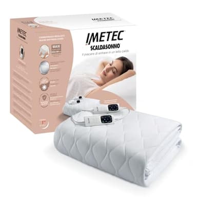 Imetec Scaldasonno Adapto Maxi Matrimoniale King Size 200x180 cm - Tessuto Anallergico Trapuntato – 6 Temperature, Timer Autospegnimento, Riscaldamento Rapido, 2 Comandi, Lavabile, Massima Sicurezza