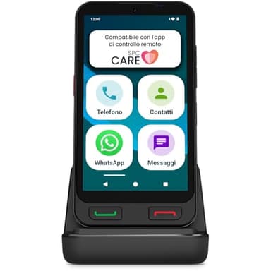 SPC Zeus 2 + Custodia | Smartphone per anziani compatibile con app gestione e localizzazione remota | Modalità facile, pulsanti fisici, icone XXL | 5", Dual Cam, 64GB | Base di ricarica, pulsante SOS