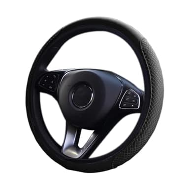 CGEAMDY Coprivolante per Auto, Universale Finta Pelle, Traspirante e Antiscivolo, Microfibra Dimensioni Standard 38 cm, Accessori Durevoli da Interno (Nero)
