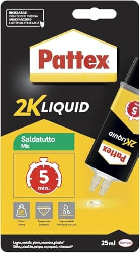 Pattex Power Epoxy Saldatutto Mix 5 minuti, forte Colla epossidica bicomponente, Colla bicomponente per plastica a elevata tenuta finale, Adesivo multiuso multimateriale, trasparente, 1x28g