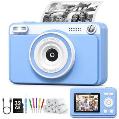 Macchina Fotografica Bambini Istantanea, 2.4" Schermo Fotocamera Istantanea con 32GB Scheda, 1080P Fotocamera Digital per Bambini, Giocattolo Regalo per Bambino da 3-14 Anni