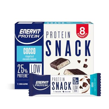 Enervit, Protein Snack al Cocco e Cioccolato Fondente, Low Sugar, Cuore Morbido al Cocco, Barrette Proteiche, Per il Controllo del Peso, Ricche in Fibre, Senza Glutine, 8 Barrette da 27g