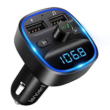 LENCENT Trasmettitore FM Bluetooth per Auto Radio Adattatori Vivavoce Car Kit MP3 Audio Lettore Caricabatterie Auto con 2 Porte USB (5V/2.4A & 1A)