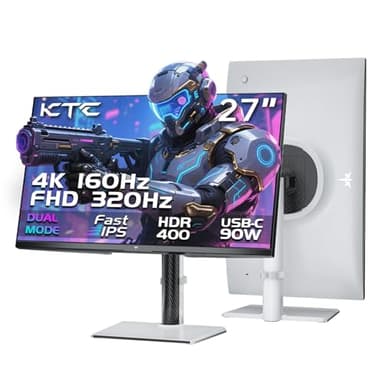 KTC Monitor Gaming 4K 27 Pollici | Modalità Doppia 4K@160Hz / FHD@320Hz | Pannello IPS Veloce | Tempo di Risposta 1ms | HDR400 | Adaptive Sync | 125% sRGB, 97% DCI-P3, ΔE<2 | USB C 90W | KVM | Bianco