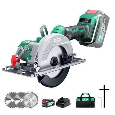 DCA Sega Circolare Mini Senza Spazzole, 2 Velocità 6700/4200 Rpm con 20V 4,0Ah Batteria, 3 Lame Ø125mm e Guida, Profondità Taglio 45mm(90°)/33mm(45°), Per Legno, Plastica, PVC