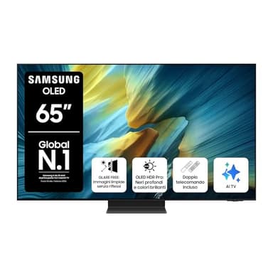 Samsung OLED 4K Vision AI Smart TV 65'' QE65S95FATXZT, NQ4 AI Gen4 Processor, 4K AI Upscaling, Glare Free, Dolby Atmos & OTS+, Infinity One Design, PACCHETTO INTRATTENIMENTO, 2025
