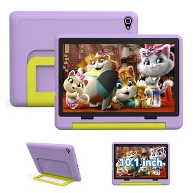 Tablet Bambini 10 Pollici Android 15 Octa-Core 20 GB RAM 64 GB ROM (TF 1TB) WiFi 6 Tablets Controllo Parentale 1280x800 Doppia Fotocamera 5MP+8MP 5000 mAh Custodia Protettiva 3 Adesivi DIY (Viola)