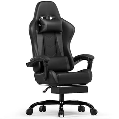 Devoko Sedia da Gaming Massaggiante con Poggiapiedi Telescopico, Sedia Gamer con Cuscino Lombare & Poggiatesta, Ergonomico Sedie da Ufficio Schienale Regolabile 90-135°, Portata 150 kg (Nero)