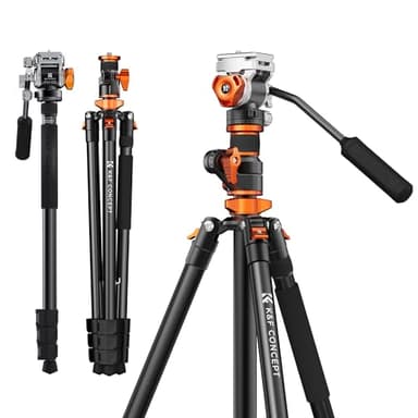 K&F CONCEPT Treppiede Fotocamera 230 cm, Treppiede Video Professionale con Colonna Centrale 90°, Monopiede Staccabile, Testa Idraulica, Treppiede da viaggio in Alluminio per Camere DSLR Videocamere