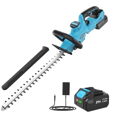 LEEIKOO Tagliasiepi a Batteria, Tagliasiepi Elettrico con 4.0Ah Batteria, 180° Regolabile Tagliasiepi, 51cm Lunghezza Lama, 16mm Distanza tra i Denti, Copri Lama per Siepi, Rami, Arbusti (Blu)