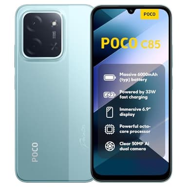 XIAOMI POCO C85, Smartphone 6+128GB, Display 6,9" 120Hz 7,99mm Design, MediaTek Helio G81-Ultra Octa-core, Doppia fotocamera AI da 50MP, 6000mAh, garanzia di 2 anni, Verde, Caricabatteria non incluso