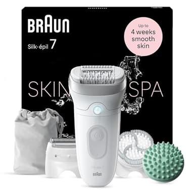 Braun Silk-Épil 7 Skinspa Epilatore Elettrico Donna, Rasoio Elettrico Donna, con Testina Ampia per Una Epilazione Facile, Wet & Dry, Pelle Liscia a Lungo, Kit Tutto-in-Uno, 7-081, Bianco/argento