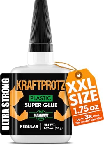 Colla istantanea liquida per plastica extra forte – KRAFTPROTZ XXL 50 g – trasparente, impermeabile e resistente al calore – punta anti-secco – adesivo per plastica, acrilico, ABS, PVC
