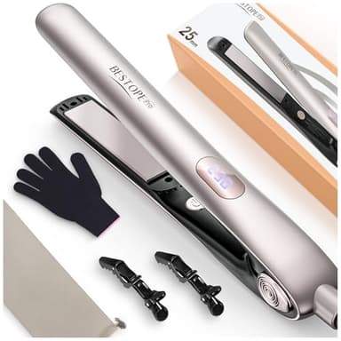 Piastra Capelli Professionale Con Display LCD - Rivestimento in Ceramica cura Dei Capelli Piastra per Capelli, Riscaldamento Rapido, Piastre Larghe, 5 Temperatura Regolabile (120-230°C), Champagne