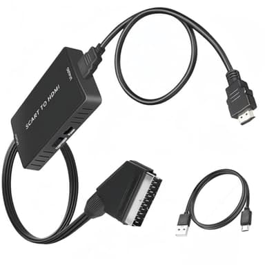 Pkouocry Adattatore Scart a HDMI con Cavi HDMI, Full HD 720P/1080P Switch Video Audio Converter per HDTV Monitor Proiettore STB VHS Xb0x PS3 Sky Blu-ray Lettore DVD