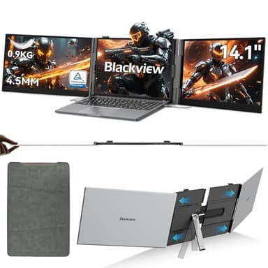 Blackview DCM6 Monitor Portatile per Laptop 14" FHD 1080P IPS Doppio Schermo PC Portatile HDMI/USB-A/Type-C Plug and Play, per 13.3 "-17.3" Mac, Windows,Android,Chrome,Switch,PS5 (0.9Kg)