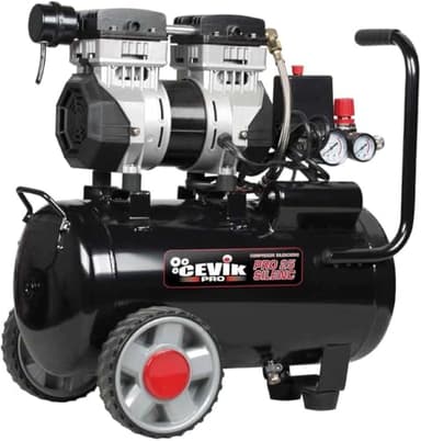CEVIK PRO CA-PRO25SILENC - Compressore Aria Silenzioso 25L - 1.5HP - 150 l/min - 8 Bar - Senza Olio - Compatto Portatile - Doppia Uscita - Compressore Aria Portatile per Verniciatura e Pneumatica