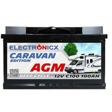 Electronicx batteria di alimentazione AGM Caravan 12V 100Ah / 100 Ah deep cycle sigillata senza manutenzione, polo positivo a destra – camper roulotte batteria solare 278×175×190mm per tempo libero