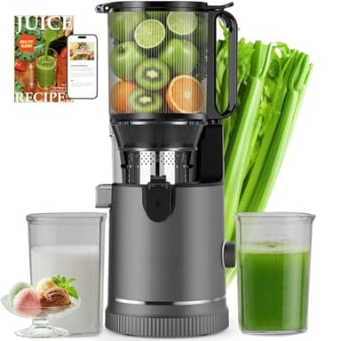 Estrattore Frutta e Verdura a Freddo 400W, Slow Juicer con Bocca XL 152 mm per Frutta e Verdura Intere, Filtro 3 in 1 (Succo, Sorbetto, Latte Vegetale), Alto Rendimento, Lavastoviglie, Senza BPA, 1,8L