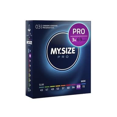 MY.SIZE PRO Preservativi ELITE taglia 7, 69 mm, XXL, 3 preservativi, vestibilità perfetta e dimensioni adatte a tutti