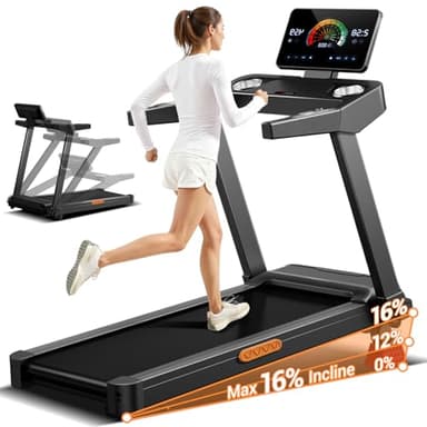 UMAY Tapis Roulant Salvaspazio con 16% Pendenza, 14KM/H Tapis Roulant Elettrico Pieghevole con Cardiofrequenzimetro, Tapirulan da Casa 3.5HP con Display LED, Carico massimo di 180 kg