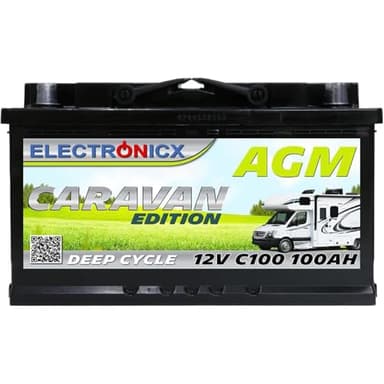 Electronicx batteria di alimentazione AGM Caravan 12V 100Ah / 100 Ah deep cycle sigillata senza manutenzione, polo positivo a destra – batteria per camper, roulotte, impianto solare 278×175×190mm