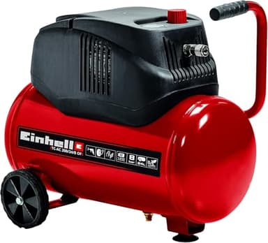 Einhell TC-AC 200/24/8 OF Compressore (220-240 V, 50 Hz, 1200 W (220-240 V, 1200 W, serbatoio aria 24l, max 8 bar, aria max 110 l/min., cilindri 1,autolubrificato -no olio,carrelato, inc. 1 manometro)