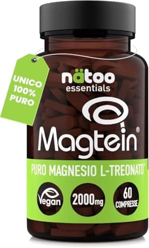 NÄTOO Magnesio Treonato Alto Dosaggio Magtein 60cpr Integratore Magnesio L Treonato Puro 2000 Mg Magnesium L Threonate Integratori Stanchezza Fisica e Mentale Memoria e Concentrazione