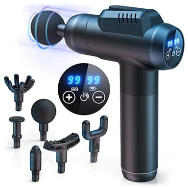 Pistola Massaggio Muscolare Professionale con 99 Velocità Regolabili, 6 Testine Intercambiabili e Display LCD Tattile Silenzioso per Massaggio Profondo - Allevia Dolori Muscolari di Schiena