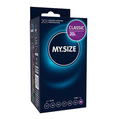 MY.SIZE Preservativi classici misura 7 | 69 mm di larghezza | 20 pezzi confezione | preservativi premium extra sottili | preservativi fedeli al tatto | 0,07 mm di spessore delle pareti