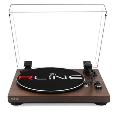 RLINE - Giradischi Vinili Bluetooth Noce, Lettore Vinili 33 e 45 Giri, Piatto 12" con Bordo Cromato, Piedini Antivibrazione, Cartuccia Magnetica AT3600, Pre-amplificatore Attivabile
