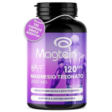 OVF Magnesio Treonato Puro Magtein ® 2000mg 120 Capsule, Magnesio Stanchezza e Sistema Nervoso, Integratore Magnesio L Treonato per Concentrazione, Stanchezza Fisica e Mentale, Senza Zucchero, Vegan
