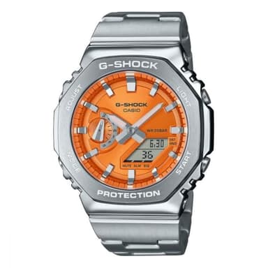 Casio G-shock - Orologio Uomo Al Quarzo Militare Cinturino In Acciaio Inox Grigio Cassa In Resina Quadrante Digitale Arancione - GM-2110D-4AER