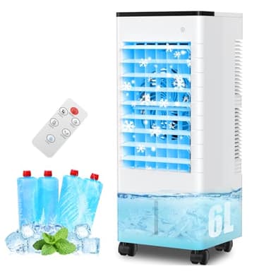 Condizionatore Portatile Senza Tubo, Silenzioso Raffreddatore d'aria Grande Serbatoio da 5.5 L, 4 in 1 Multifunzione Evaporativo Mobile, Timer da 7 ore,3 Velocità,con Telecomando,Senza Unità Esterna