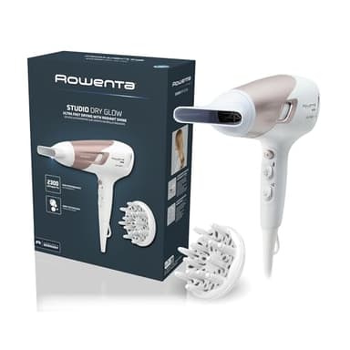 Rowenta CV5830 Studio Dry Glow Asciugacapelli con Booster Ionico, Phon per Capelli 2100W, Tecnologia Effiwatts, Thermo Control, 1 Diffusore e 1 Concentratore, 6 Combinazioni di Velocità/Temperatura