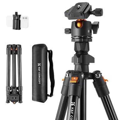 Treppiede Fotocamera e Smartphone 163cm, K&F Concept Treppiede in Alluminio da Viaggio Leggero e Compatto, Compatibile con Canon Nikon Sony DSLR Reflex iPhone Samsung, 360° Testa a sfera