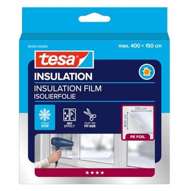 Tesa Moll Thermo Cover Window Pellicola Isolante per Finestre - Isolante Termico Trasparente per le Finestre - Include Nastro Biadesivo per Una Facile Installazione - 4 m x 1.5 m