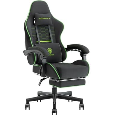 Dowinx Sedia Gaming, Sedia da Ufficio in Tessuto con Cuscino a Molle, Sedia Gamer Regolabile in Tessuto con Supporto per Testa, Sedia Ergonomica da Ufficio con Poggiapiedi, Noir et Gris
