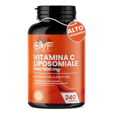 OVF Vitamina C Liposomiale 1000mg Vegan 240 CPS - Acido Ascorbico con la Migliore Formula Naturale Potenziata di Ubiquinolo per Assorbimento Ottimale - Integratore Difese Immunitarie Made in Italy