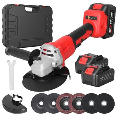 Smerigliatrice angolare a batteria, 125 mm, smerigliatrice a batteria migliorata con 2 batterie da 3,0 Ah e caricabatterie, motore brushless, smerigliatrice angolare con 6 lame per sega, 12000 giri