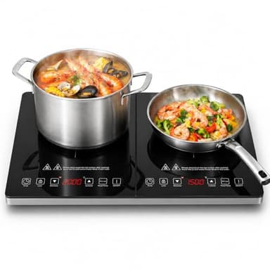 AMZCHEF Piastra a Induzione 2 Fuochi, Piano Cottura Induzione 2 Fuochi con Controllo Indipendente, Livelli di Potenza Multipli, 20 Livelli di Temperatura, Timer 3 ore, 3500W, Blocco di Sicurezza