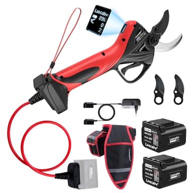 Laecabv Forbici Potatura a Batteria Professionali LA40Pro, 40mm Taglio Progressivo, Lama SK5 Teflon, Display LCD, 2x4.0Ah Batterie (12h), Cesoie Elettriche con Fodero per Olivi e Vigneto