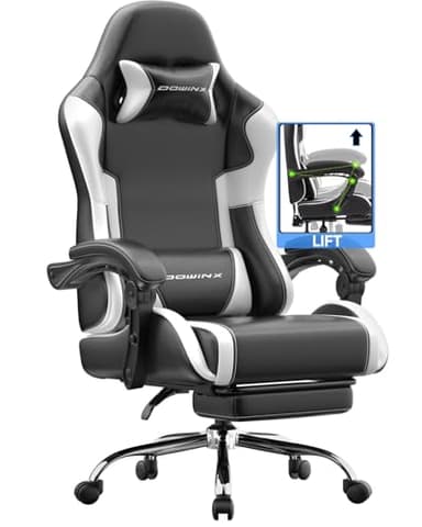 Dowinx sedia da gaming ergonomica con massaggio e poggiapiedi, poltrona gaming reclinabile 150°, braccioli regolabili, sedia ufficio imbottita, portata 180 kg, Bianco