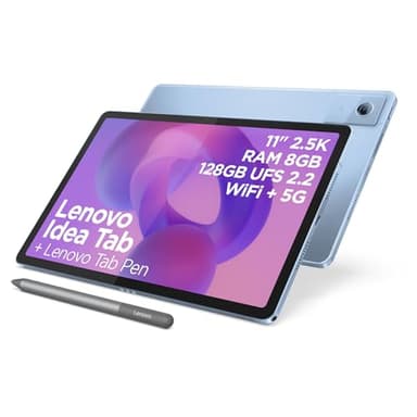 Lenovo Idea Tab Tablet - Display 11" 2.5K (2560x1600) 90Hz, Processore Mediatek Dimenity 6300, RAM 8GB, Memoria 128GB, WiFi 5, Tablet Android 15, Tab Pen inclusa - Polar Blue