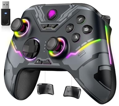 EasySMX X15 Wireless Controller con 7 luci RGB, Controller PC Bluetooth con Joystick Hall, Trigger Hall, Pulsanti programmabili - Compatibile con PC/Switch/Telefono/Tablet-Nero