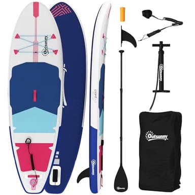 Outsunny Tavola Sup Gonfiabile Adulti, Stand Up Paddle Board con Ponte Antiscivolo in EVA, Pagaia in Alluminio Regolabile, Zaino, Pompa, Pinna Rimovibile, Carico 160 kg, 305x89x15cm, Tutti i Livelli